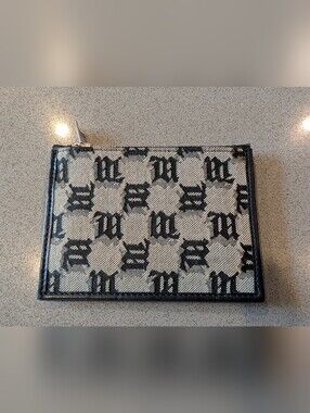 MISBHV Black Jacquard Monogram Zip Card Holder in Black and Cream